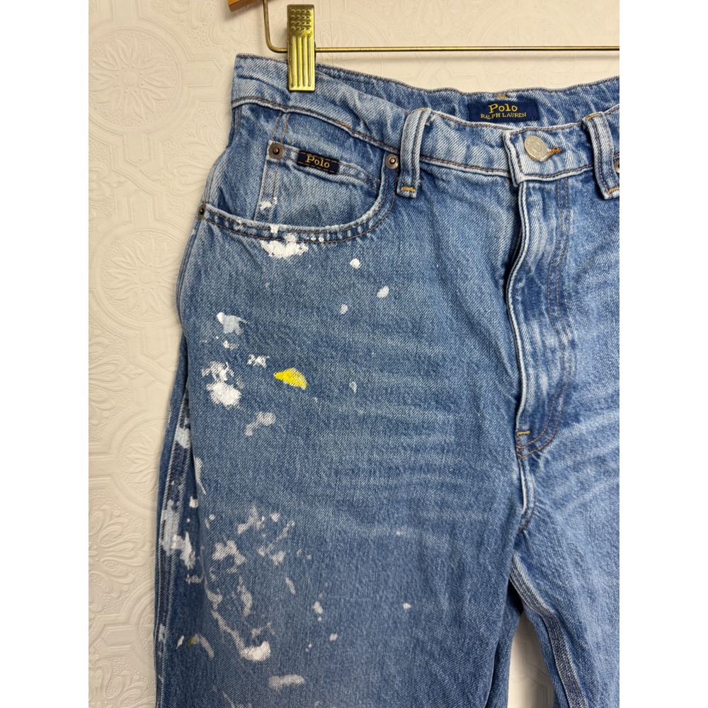 Polo Ralph Lauren Paint Splatter Curved Tapered Leg Jeans Womens Blue High Rise - Picture 5 of 10